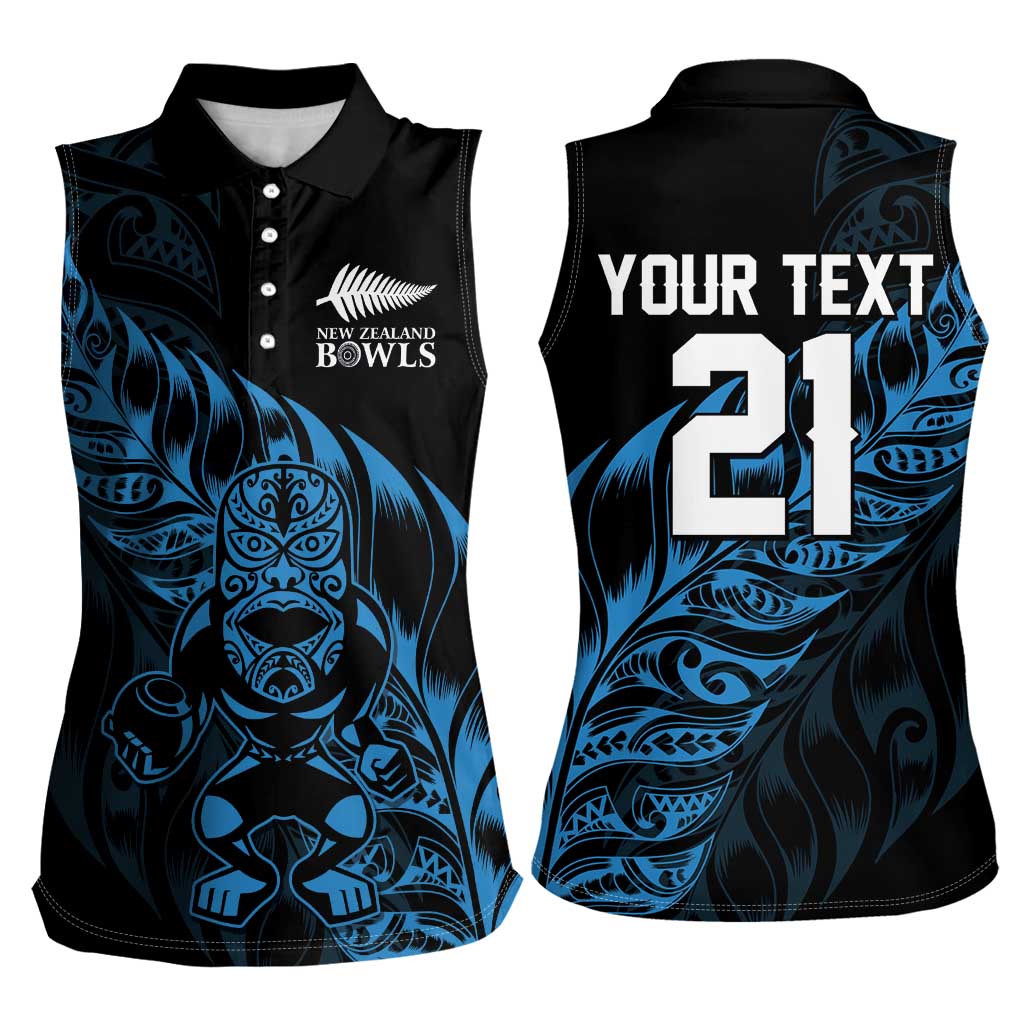 New Zealand Lawn Bowls Custom Women Sleeveless Polo Shirt Blue Maori Warrior Tribal Silver Fern - Polynesian Pride