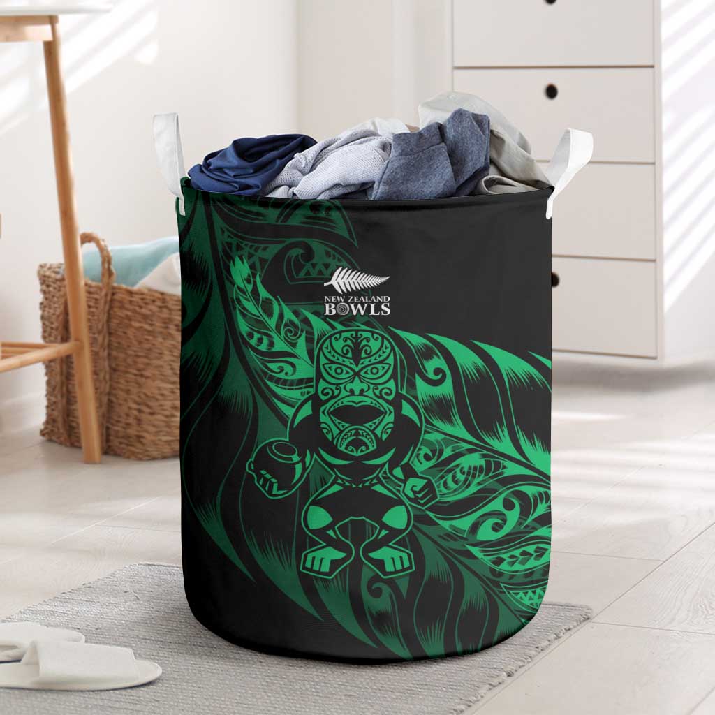 New Zealand Lawn Bowls Laundry Basket Green Maori Warrior Tribal Silver Fern - Polynesian Pride