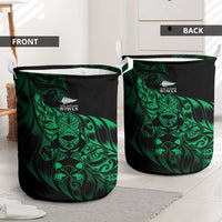 New Zealand Lawn Bowls Laundry Basket Green Maori Warrior Tribal Silver Fern - Polynesian Pride