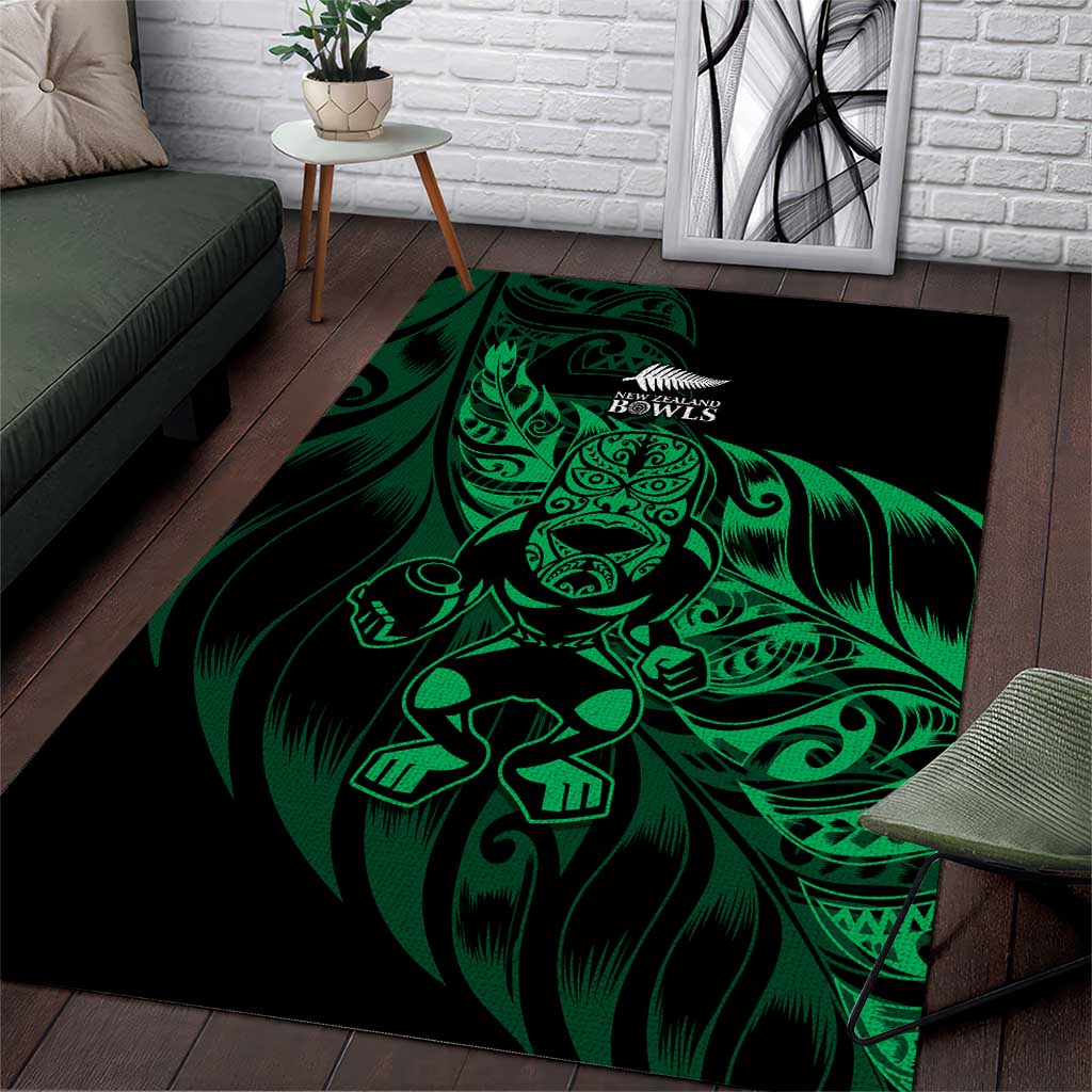 New Zealand Lawn Bowls Area Rug Green Maori Warrior Tribal Silver Fern - Polynesian Pride