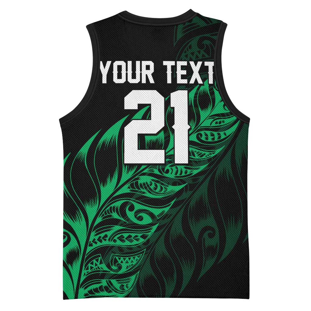 New Zealand Lawn Bowls Custom Basketball Jersey Green Maori Warrior Tribal Silver Fern - Polynesian Pride