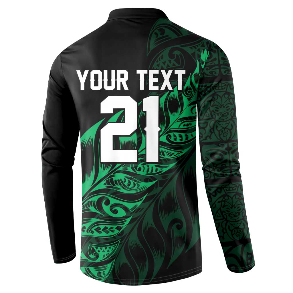 New Zealand Lawn Bowls Custom Button Sweatshirt Green Maori Warrior Tribal Silver Fern - Polynesian Pride