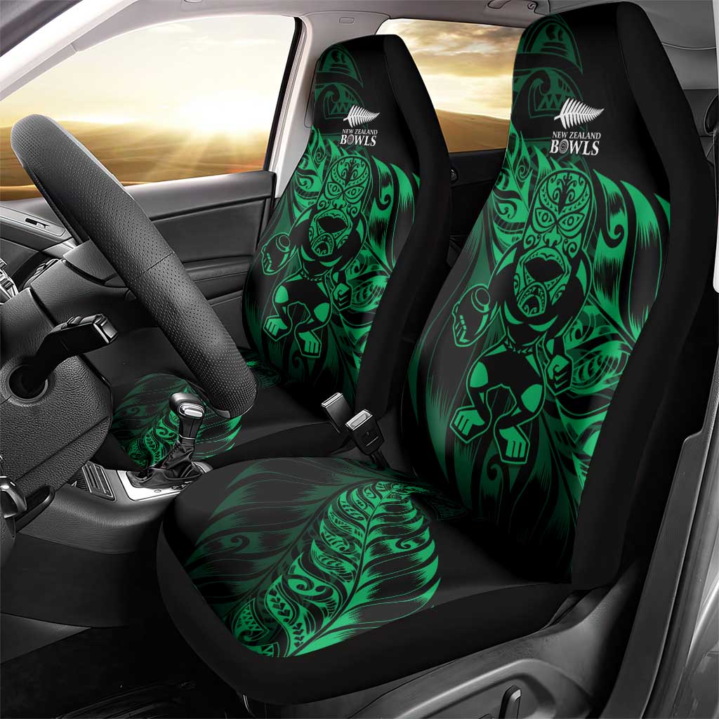 New Zealand Lawn Bowls Car Seat Cover Green Maori Warrior Tribal Silver Fern - Polynesian Pride