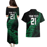 New Zealand Lawn Bowls Custom Couples Matching Puletasi and Hawaiian Shirt Green Maori Warrior Tribal Silver Fern - Polynesian Pride