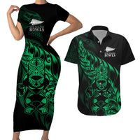 New Zealand Lawn Bowls Custom Couples Matching Short Sleeve Bodycon Dress and Hawaiian Shirt Green Maori Warrior Tribal Silver Fern - Polynesian Pride