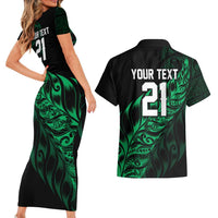 New Zealand Lawn Bowls Custom Couples Matching Short Sleeve Bodycon Dress and Hawaiian Shirt Green Maori Warrior Tribal Silver Fern - Polynesian Pride