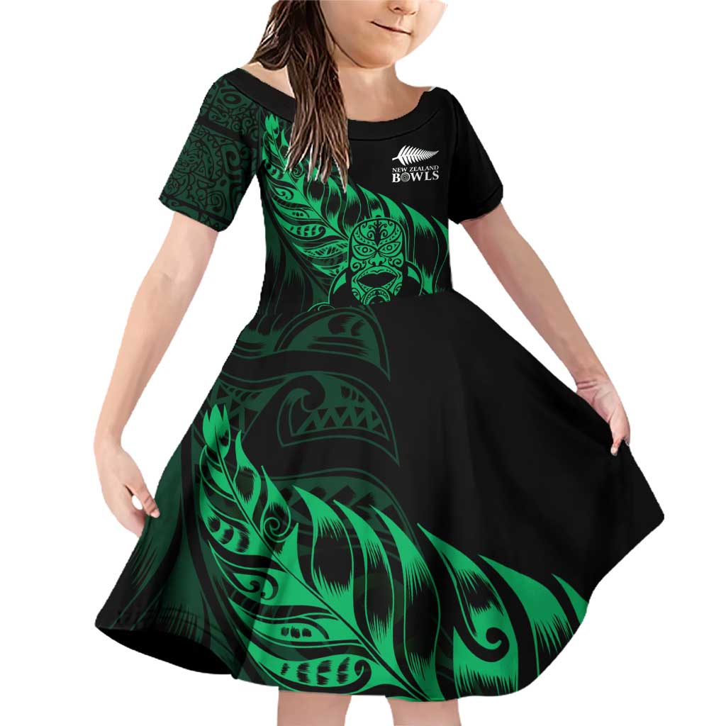 New Zealand Lawn Bowls Custom Family Matching Off Shoulder Short Dress and Hawaiian Shirt Green Maori Warrior Tribal Silver Fern - Polynesian Pride