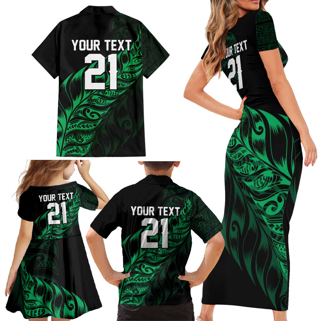 New Zealand Lawn Bowls Custom Family Matching Short Sleeve Bodycon Dress and Hawaiian Shirt Green Maori Warrior Tribal Silver Fern - Polynesian Pride