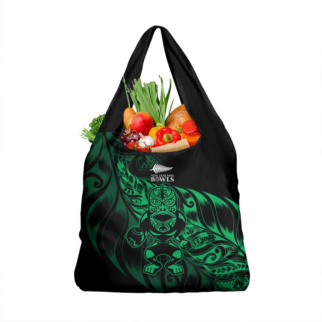 New Zealand Lawn Bowls Grocery Bag Green Maori Warrior Tribal Silver Fern - Polynesian Pride