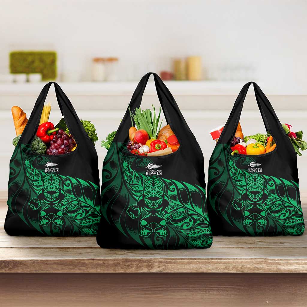 New Zealand Lawn Bowls Grocery Bag Green Maori Warrior Tribal Silver Fern - Polynesian Pride