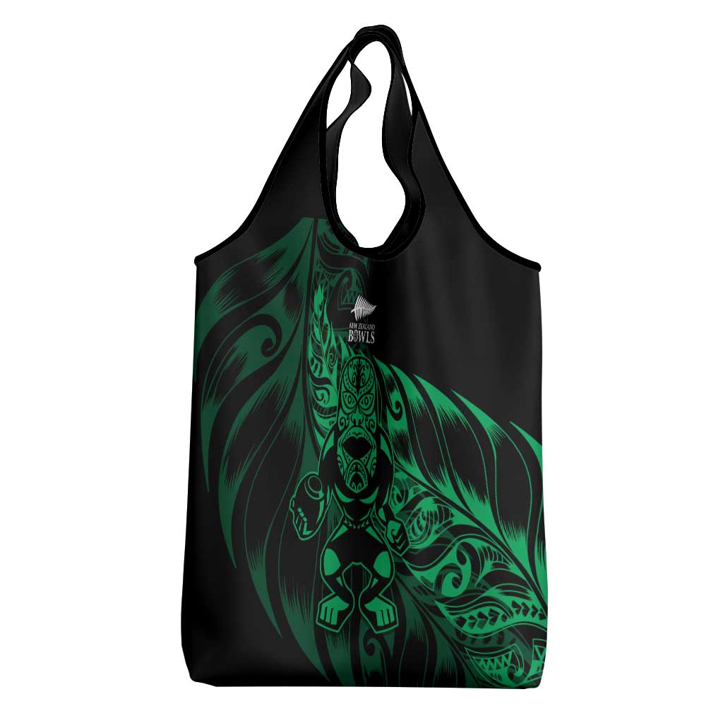 New Zealand Lawn Bowls Grocery Bag Green Maori Warrior Tribal Silver Fern - Polynesian Pride
