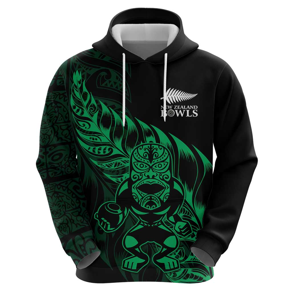 New Zealand Lawn Bowls Custom Hoodie Green Maori Warrior Tribal Silver Fern - Polynesian Pride