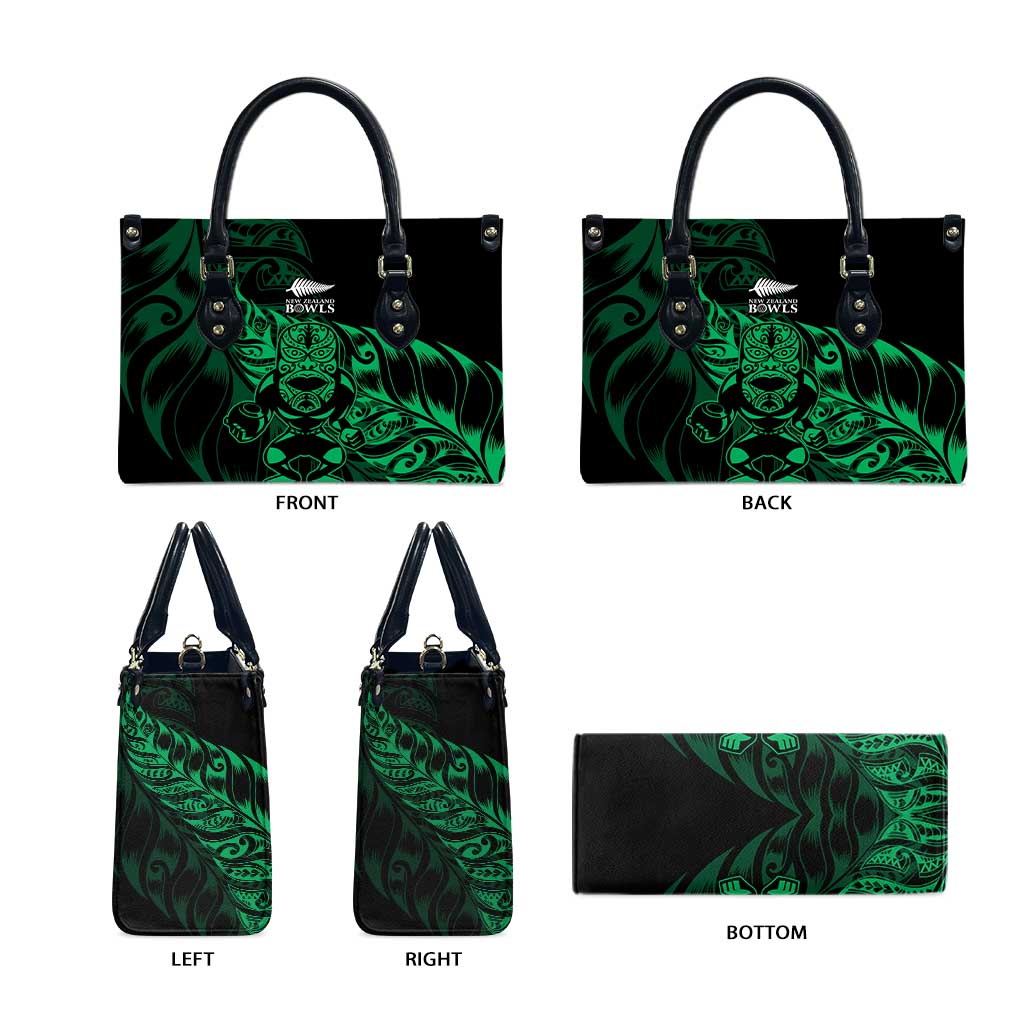 New Zealand Lawn Bowls Leather Bag Green Maori Warrior Tribal Silver Fern - Polynesian Pride