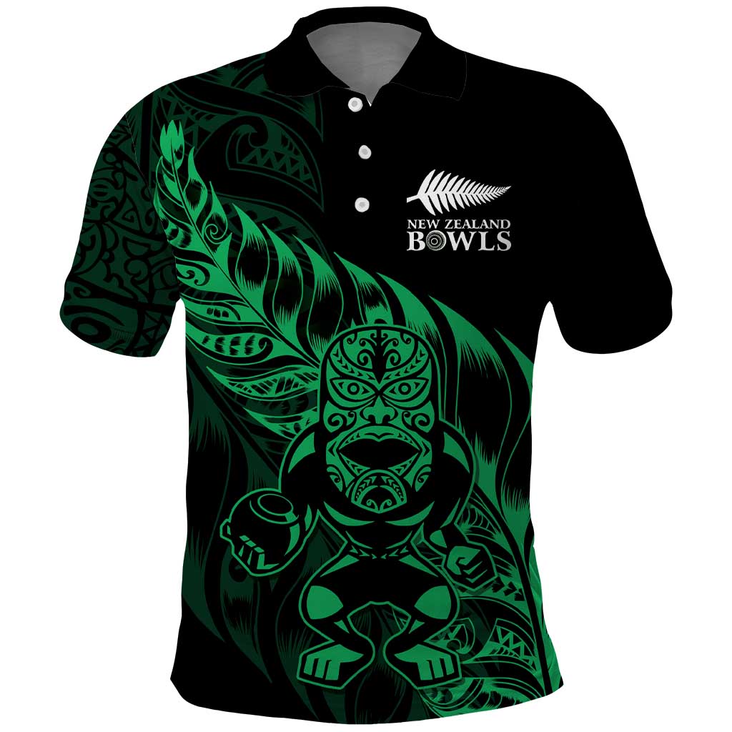 New Zealand Lawn Bowls Custom Polo Shirt Green Maori Warrior Tribal Silver Fern - Polynesian Pride