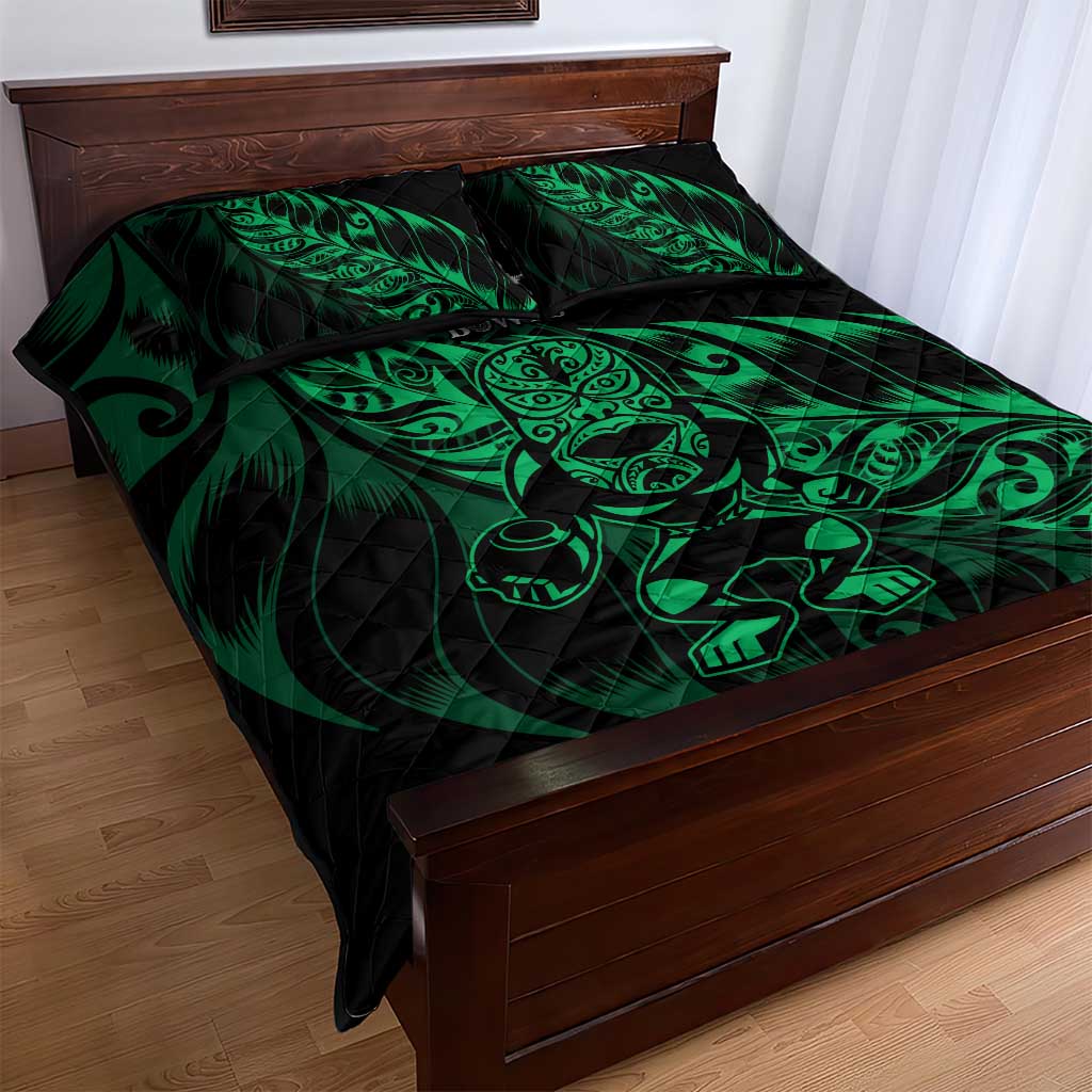 New Zealand Lawn Bowls Quilt Bed Set Green Maori Warrior Tribal Silver Fern - Polynesian Pride