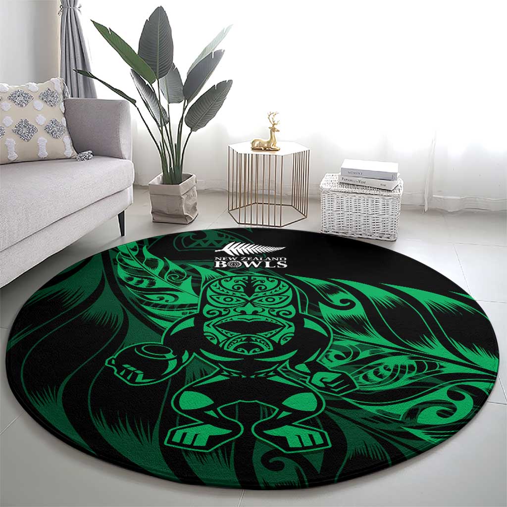 New Zealand Lawn Bowls Round Carpet Green Maori Warrior Tribal Silver Fern - Polynesian Pride