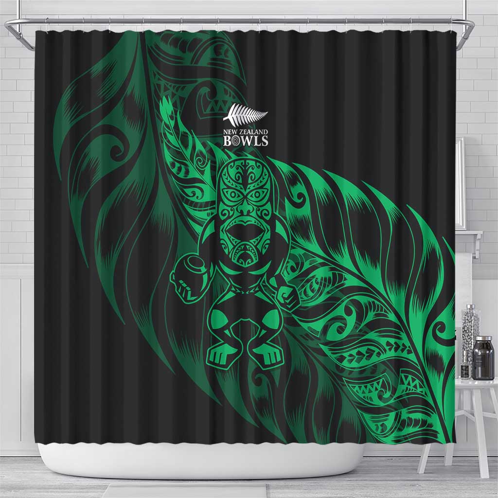 New Zealand Lawn Bowls Shower Curtain Green Maori Warrior Tribal Silver Fern - Polynesian Pride