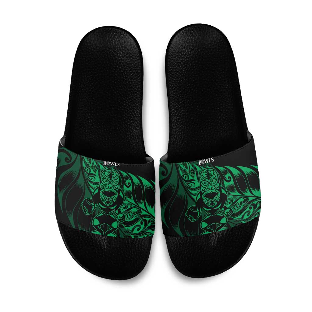 New Zealand Lawn Bowls Slide Sandals Green Maori Warrior Tribal Silver Fern - Polynesian Pride