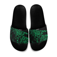 New Zealand Lawn Bowls Slide Sandals Green Maori Warrior Tribal Silver Fern - Polynesian Pride