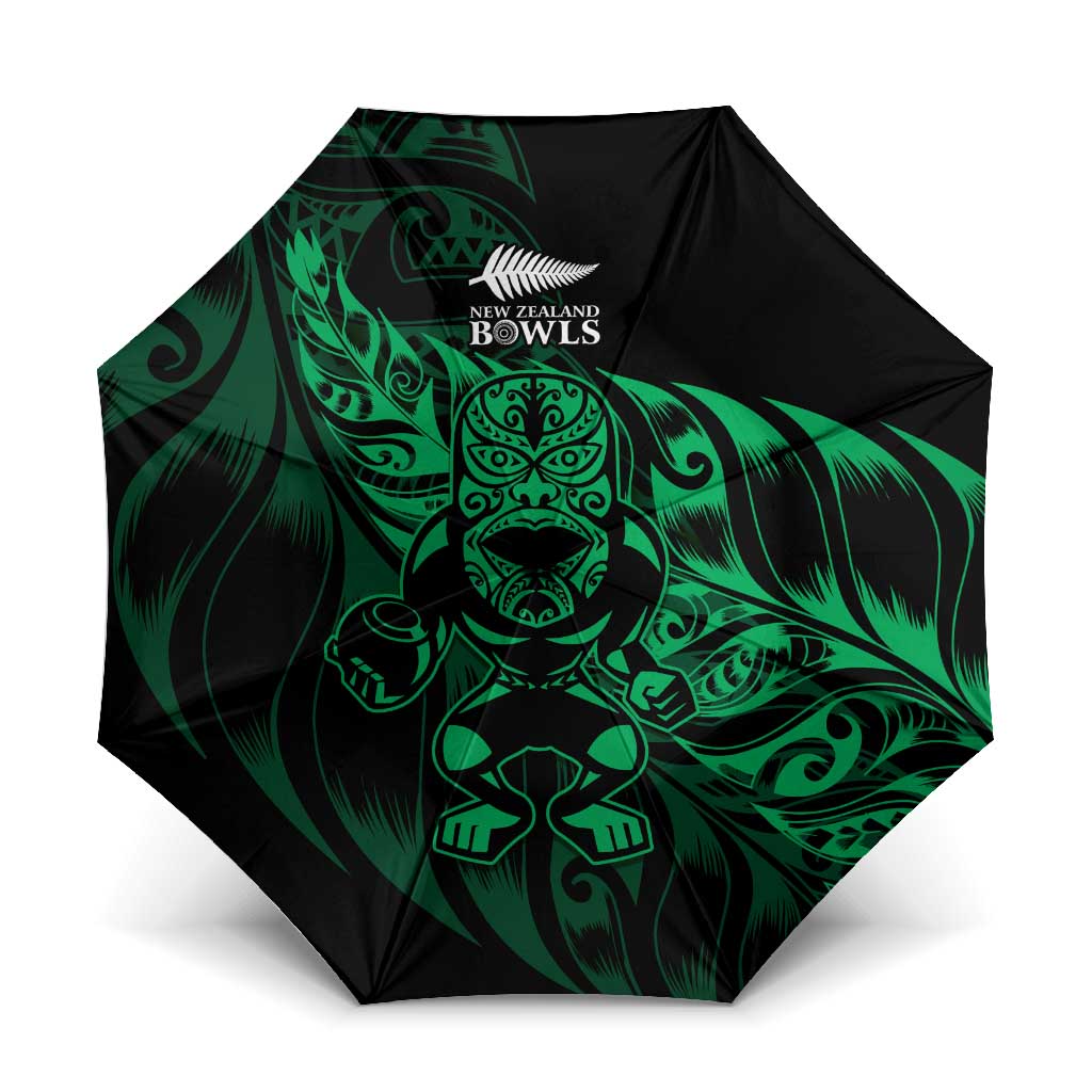 New Zealand Lawn Bowls Umbrella Green Maori Warrior Tribal Silver Fern - Polynesian Pride