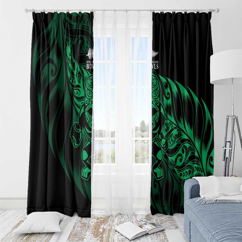 New Zealand Lawn Bowls Window Curtain Green Maori Warrior Tribal Silver Fern - Polynesian Pride