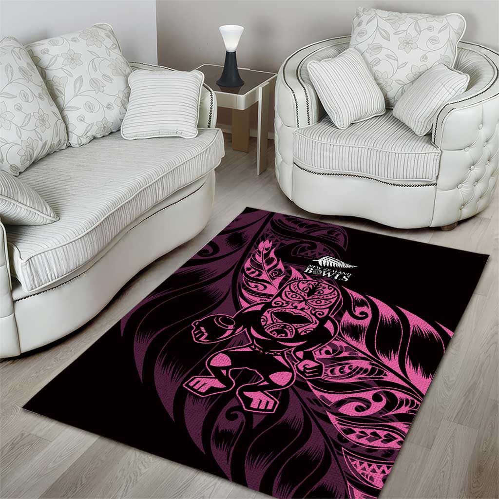 New Zealand Lawn Bowls Area Rug Pink Maori Warrior Tribal Silver Fern - Polynesian Pride