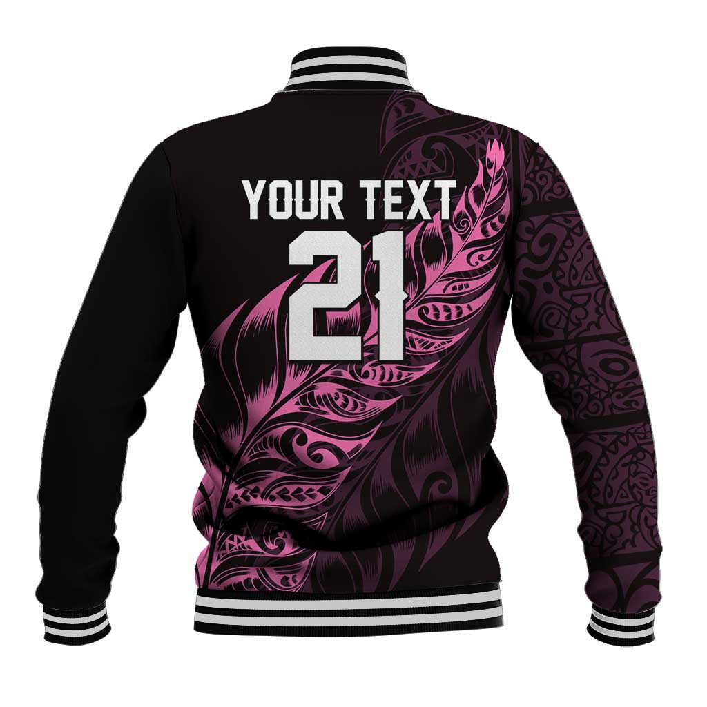 New Zealand Lawn Bowls Custom Baseball Jacket Pink Maori Warrior Tribal Silver Fern - Polynesian Pride