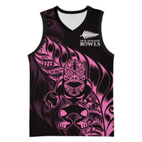 New Zealand Lawn Bowls Custom Basketball Jersey Pink Maori Warrior Tribal Silver Fern - Polynesian Pride