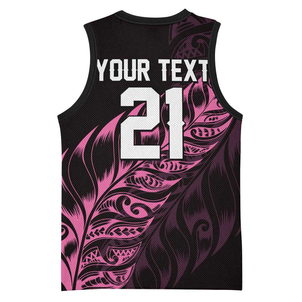 New Zealand Lawn Bowls Custom Basketball Jersey Pink Maori Warrior Tribal Silver Fern - Polynesian Pride