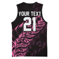 New Zealand Lawn Bowls Custom Basketball Jersey Pink Maori Warrior Tribal Silver Fern - Polynesian Pride