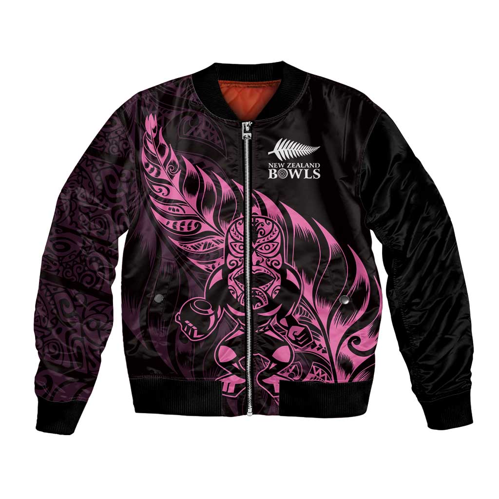 New Zealand Lawn Bowls Custom Bomber Jacket Pink Maori Warrior Tribal Silver Fern - Polynesian Pride
