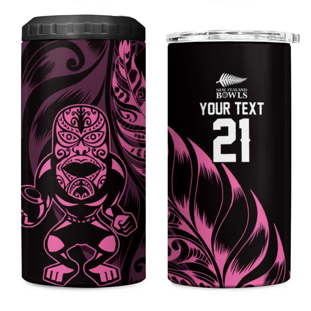 New Zealand Lawn Bowls Custom 4 in 1 Can Cooler Tumbler Pink Maori Warrior Tribal Silver Fern - Polynesian Pride