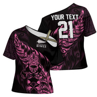 New Zealand Lawn Bowls Custom Cross Shoulder Shirt Pink Maori Warrior Tribal Silver Fern - Polynesian Pride