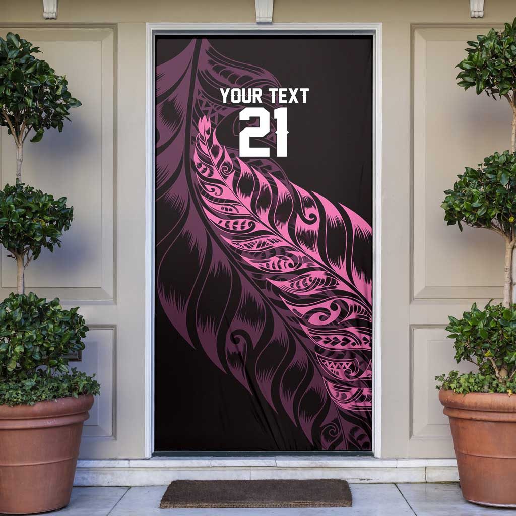 New Zealand Lawn Bowls Custom Door Cover Pink Maori Warrior Tribal Silver Fern - Polynesian Pride