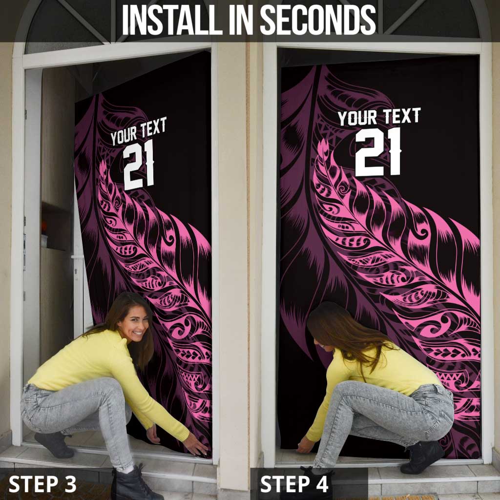 New Zealand Lawn Bowls Custom Door Cover Pink Maori Warrior Tribal Silver Fern - Polynesian Pride