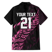 New Zealand Lawn Bowls Custom Family Matching Off Shoulder Short Dress and Hawaiian Shirt Pink Maori Warrior Tribal Silver Fern - Polynesian Pride