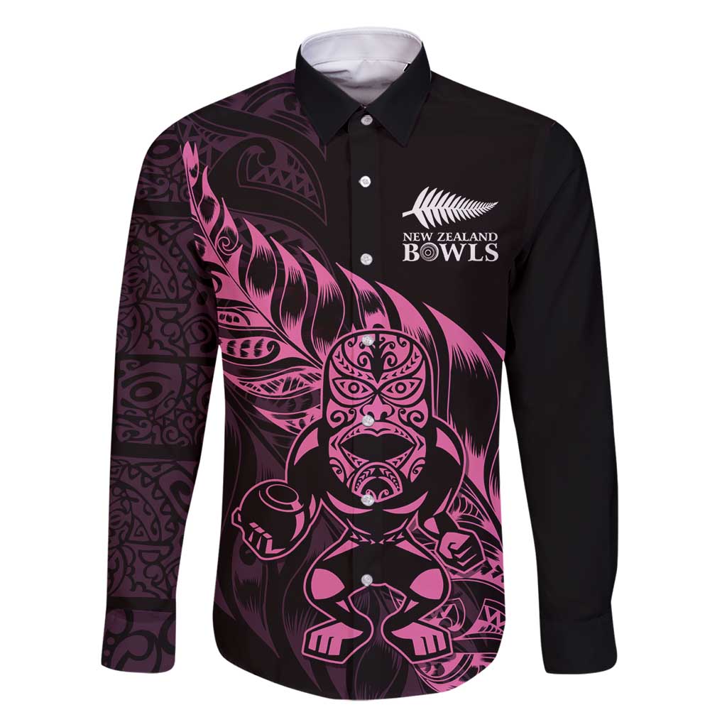 New Zealand Lawn Bowls Custom Family Matching Off Shoulder Short Dress and Hawaiian Shirt Pink Maori Warrior Tribal Silver Fern - Polynesian Pride