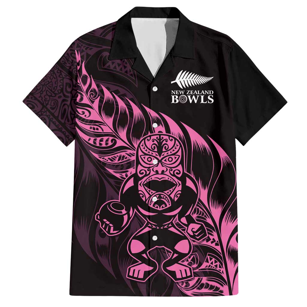 New Zealand Lawn Bowls Custom Family Matching Short Sleeve Bodycon Dress and Hawaiian Shirt Pink Maori Warrior Tribal Silver Fern - Polynesian Pride