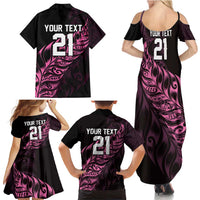 New Zealand Lawn Bowls Custom Family Matching Summer Maxi Dress and Hawaiian Shirt Pink Maori Warrior Tribal Silver Fern - Polynesian Pride