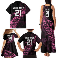 New Zealand Lawn Bowls Custom Family Matching Tank Maxi Dress and Hawaiian Shirt Pink Maori Warrior Tribal Silver Fern - Polynesian Pride