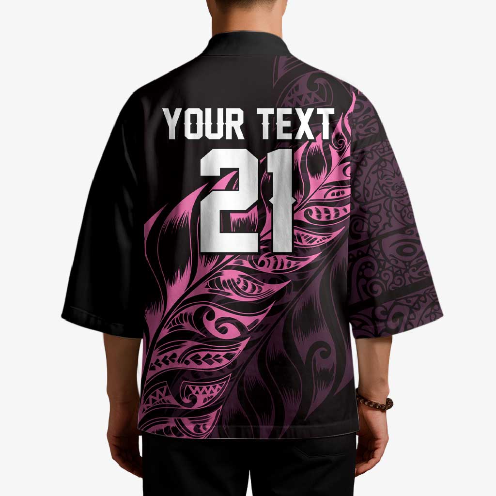 New Zealand Lawn Bowls Custom Kimono Pink Maori Warrior Tribal Silver Fern - Polynesian Pride