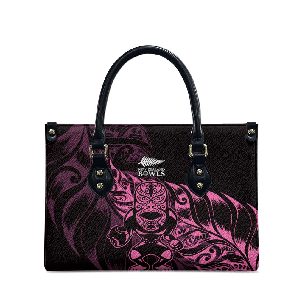 New Zealand Lawn Bowls Leather Bag Pink Maori Warrior Tribal Silver Fern - Polynesian Pride