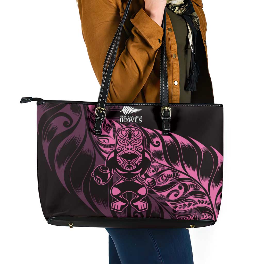 New Zealand Lawn Bowls Leather Tote Bag Pink Maori Warrior Tribal Silver Fern - Polynesian Pride