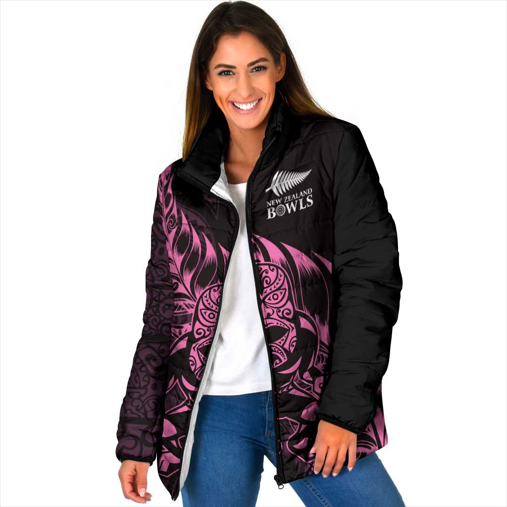 New Zealand Lawn Bowls Custom Padded Jacket Pink Maori Warrior Tribal Silver Fern - Polynesian Pride