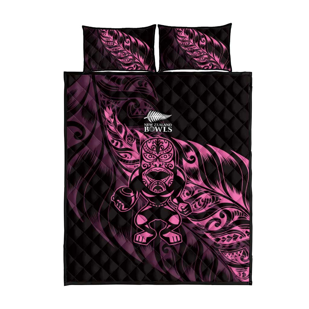 New Zealand Lawn Bowls Quilt Bed Set Pink Maori Warrior Tribal Silver Fern - Polynesian Pride
