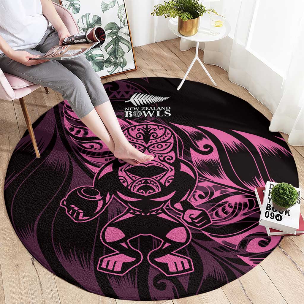 New Zealand Lawn Bowls Round Carpet Pink Maori Warrior Tribal Silver Fern - Polynesian Pride