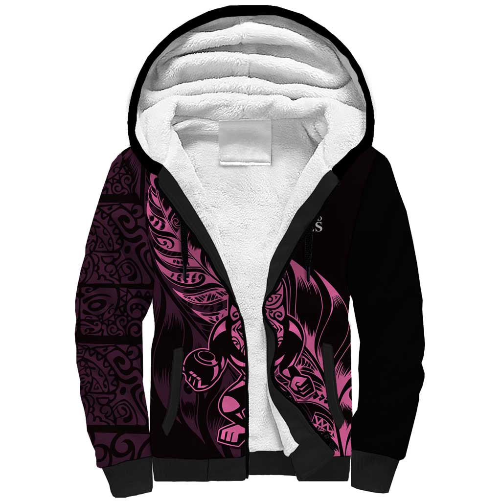 New Zealand Lawn Bowls Custom Sherpa Hoodie Pink Maori Warrior Tribal Silver Fern - Polynesian Pride