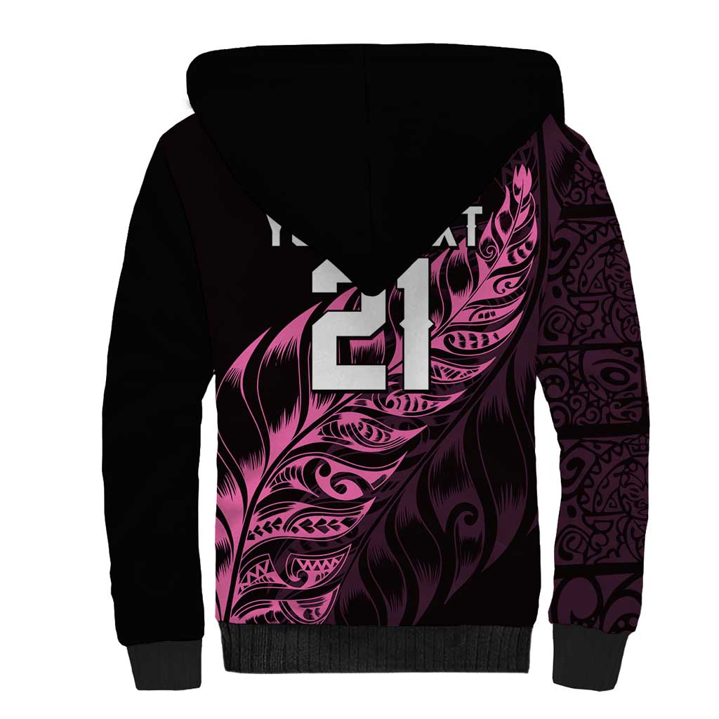 New Zealand Lawn Bowls Custom Sherpa Hoodie Pink Maori Warrior Tribal Silver Fern - Polynesian Pride