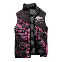 New Zealand Lawn Bowls Custom Sleeveless Puffer Jacket Pink Maori Warrior Tribal Silver Fern - Polynesian Pride