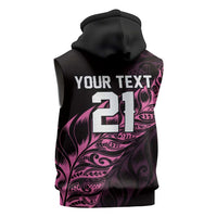 New Zealand Lawn Bowls Custom Sleeveless Zip Hoodie Pink Maori Warrior Tribal Silver Fern - Polynesian Pride